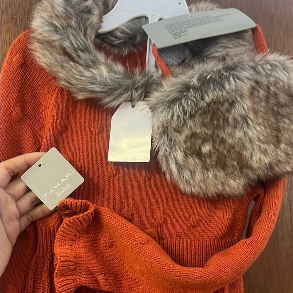 Tahari Orange Sweater with Faux Fur Collar